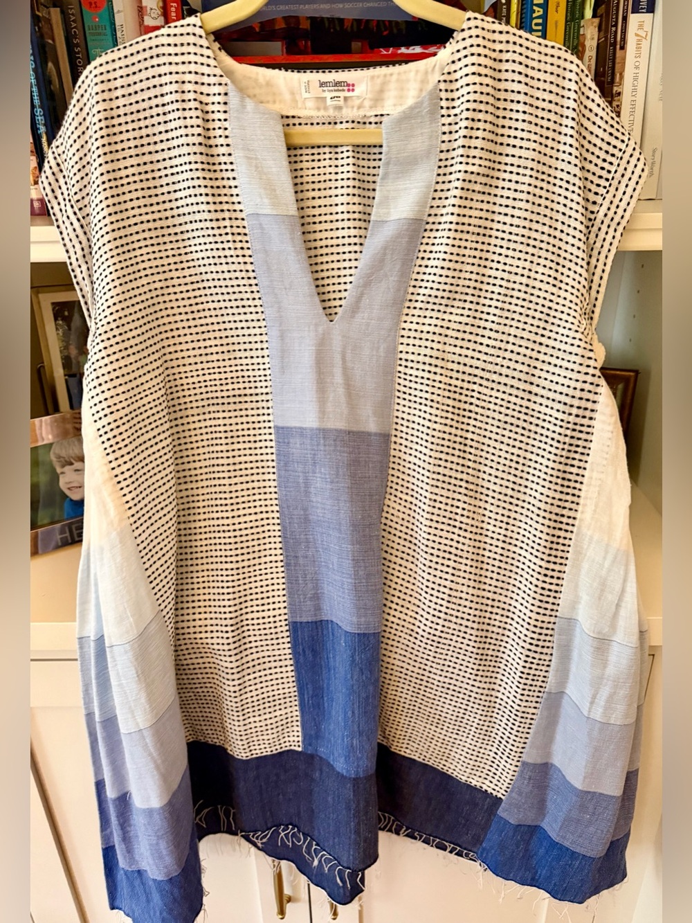 Lemlem Cream and Blue Patchwork Tunic- bathing suit coverup. Super cute!!
